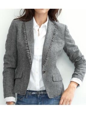 Banana Republic Herringbone Wool Ruffle Blazer